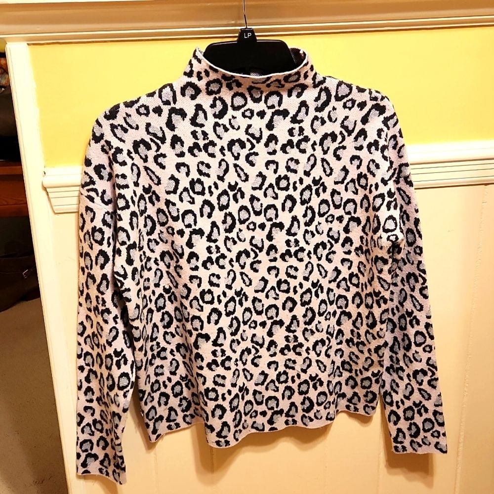 Cynthia Rowley Purple Shimmer Leopard Print Mock Neck Sweater Size M